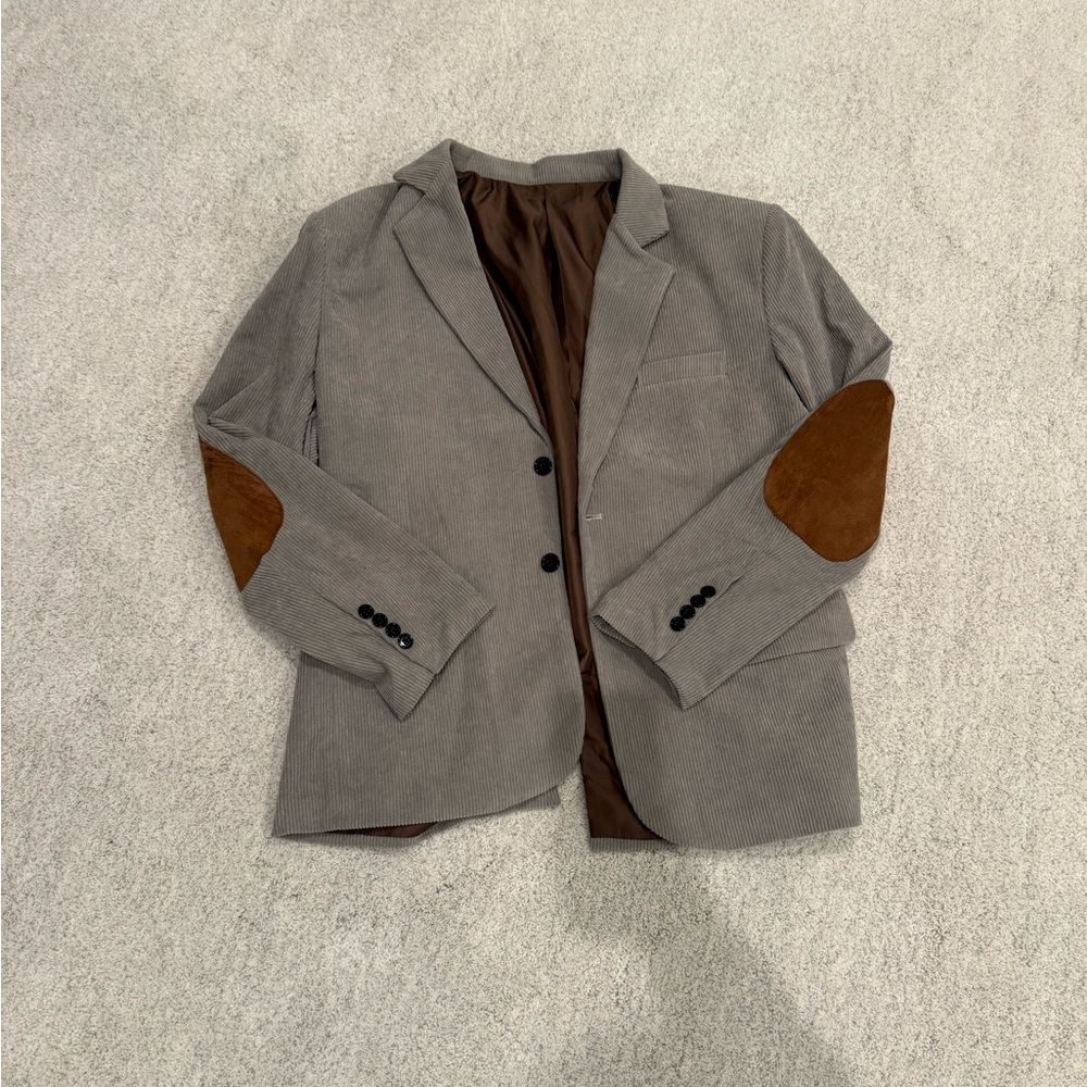 Gray Corduroy Blazer with Brown Elbow Patches, professor, school boy, jacket